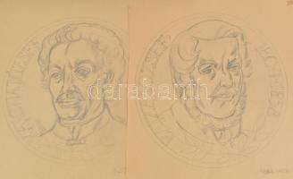 Varga Mátyás (1910-2002): Fríz embléma tervek, 10 db (egyik kétoldalas). Ceruza, papír. Jelzés nélkü...