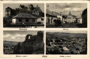 Fülek, Filakovo; Egészségház, Fő utca, vár, látkép / castle ruins, main street, general view (EK)