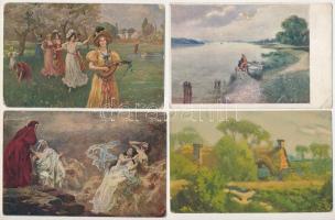 21 db RÉGI művészeti motívum képeslap vegyes minőségben / 21 pre-1945 art motive postcards in mixed ...