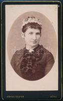 cca 1885 Női portré, keményhátú fotó Schweinester Anton kőszegi műterméből, 10,5×6,5 cm