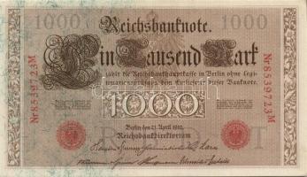 Német Birodalom / Császárság 1910. 1000M (9x) egymás utáni sorszámokkal T:II+ egyszer hajtva, törve ...