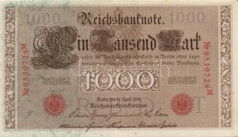 Német Birodalom / Császárság 1910. 1000M (9x) egymás utáni sorszámokkal T:II+ egyszer hajtva, törve ...