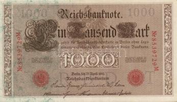 Német Birodalom / Császárság 1910. 1000M (9x) egymás utáni sorszámokkal T:II+ egyszer hajtva, törve ...