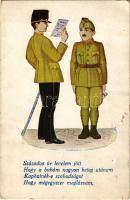 Százados úr levelem jött, hogy a babám nagyon beteg utánam... Kulka Jenő kiadása / Hungarian military humour art postcard (fa)