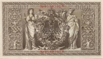 Német Birodalom / Császárság 1910. 1000M (9x) egymás utáni sorszámokkal T:II+ egyszer hajtva, törve ...