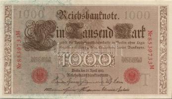 Német Birodalom / Császárság 1910. 1000M (9x) egymás utáni sorszámokkal T:II+ egyszer hajtva, törve ...