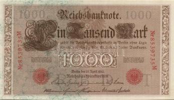 Német Birodalom / Császárság 1910. 1000M (9x) egymás utáni sorszámokkal T:II+ egyszer hajtva, törve ...