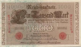 Német Birodalom / Császárság 1910. 1000M (9x) egymás utáni sorszámokkal T:II+ egyszer hajtva, törve ...