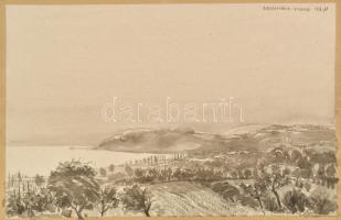 Varga Mátyás (1910-2002): Balatonfüred, öreghegy, 1958. Tus, papír. Jelzett. 29x44,5 cm. Lap szélén paszpartuzás nyomaival.