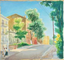 Varga Mátyás (1910-2002): Kolozsvári részlet, 1943. Tempera, papír, jelezve balra lent, 47x50 cm. Lap szélén paszpartuzás nyomaival.