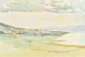 Varga Nándor Lajos (1895-1978): Szigligeti öböl (Balaton), 1948. Akvarell, papír, jelezve jobbra len...