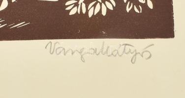 Varga Mátyás (1910-2002), linómetszet és a ceruza vázlat: Nagytétény. Linómetszet, papír, jelzett, 4...