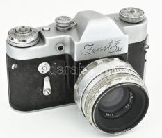 Zenit 3M fényképezőgép, Helios-44 2/58 objektívvel, eredeti bőr tokjában