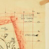 Varga Mátyás (1910-2002): Galilei élete, pápa szobája (díszletterv). Tus, vöröskréta, hártyapapír, j...