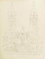 Varga Mátyás (1910-2002): Szegedi fogadalmi templom (díszletterv). Ceruza, papír, jelzés nélkül. 87x61 cm