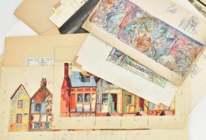 cca 1950-84 Varga Mátyás (1910-2002): díszlettervek és azokhoz felhasznált fotók gyűjteménye, össz k...