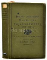 Budapest székesfőváros kerületi közigazgatásának szervezete. Az 1893. évi XXXIII. t.-cz. 24. §-a alapján a tanácscsal egyetértőleg kiadta: Halmos János, polgármester. Bp., 1900, Pesti Könyvnyomda Rt., 458+(2) p. Kiadói egészvászon-kötés, Leszik-kötés, a borítón némi kopással, kis foltokkal, az elülső szennylap kijár.