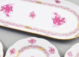 Herend Apponyi purpur mintás szendvicses készlet. Jelzett, kézzel festett, hibátlan, tálca 36x15 cm,...