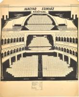 cca 1940 A Magyar Színház nézőtere. Gáti litográfia. Nagy méretű alaprajz 60x70 cm