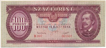 1949. 100Ft &quot;B 897 065901&quot;, nyomdai papírránccal T:UNC / Hungary 1949. 100 Forint &quot;B 897 065901&quot;, with printing creases C:UNC Adamo F28