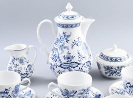 Bohemia Henriette hagymamintás kávés készlet. Jelzett, hibátlan, teljes