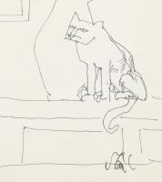 Szász Endre (1926-2003): Hölgy macskával. Tus, papír, jelezve jobbra lent, üvegezett fakeretben. 19,...