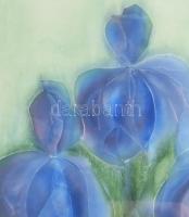 Macskássy Izolda (1945-2021): Virágok (cím nélkül). Selyemkollázs, vegyes technika, jelezve jobbra l...