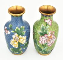 2 db kínai cloisson technikájú réz váza. 17 cm