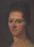 Jelzés nélkül, feltehetően XVIII. sz. festő: Női portré. Olaj, vászon, sérült. Hátoldalán régi gyűjt...