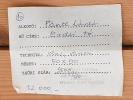 Pántl László (1943-): Erdei tó. Olaj, vászon, jelzett. Dekoratív, sérült fakeretben, 50x90 cm. KIZÁR...