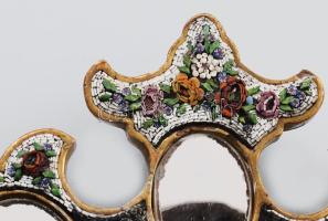 Muranói üvegmozaikos, tükrös, asztali fényképtartó. Fa kerettel. 20x25 cm / Murano glass mosaic, mir...