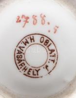 Antik Oblatt J(úlia) Hódmezővásárhely jelzett vastagüveg kávéházi bögre, kopással, m: 7 cm