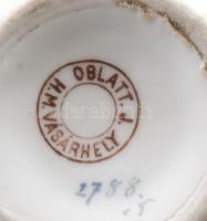 Antik Oblatt J(úlia) Hódmezővásárhely jelzett vastagüveg kávéházi bögre, kopással, m: 7 cm