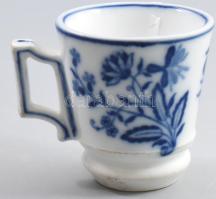 Antik máz alatti kobalt festésű vastag anyagú kávéházi csésze, sorszámozott, kopással, pattogzással, m:8 cm