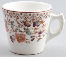 Antik vastag anyagú porcelán kávéházi csésze, jelzett, kis kopással, m: 7 cm