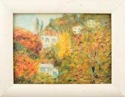 Basch jelzéssel: Őszi táj. Olaj, fa. Sérült. 25,5x35,5 cm. Fakeretben.