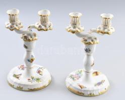 Herendi Viktória mintás kétágú gyertyatartó pár. Jelzett, kézzel festett, kétrészes, hibátlan, m: 22 cm