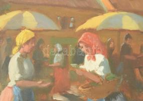Ott Zoltán (1881-?): Piac. Olaj, karton. Jelezve jobbra lent. 30x40 cm. Dekoratív, üvegezett, régi f...