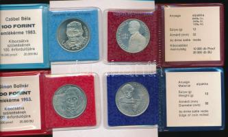 1983. 100Ft Cu-Ni-Zn "Czóbel Béla" + 100Ft Cu-Ni-Zn "Simon Bolivar" + 100Ft Cu-Ni-Zn "Széchenyi István" + 1984. 100Ft Cu-Ni-Zn "Kőrösi Csoma Sándor", mindegyik eredeti műbőr tokban, tanúsítvánnyal T:PP,BU