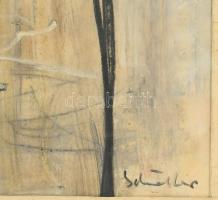 Olvashatatlan jelzéssel: Alak. Vegyes technika, papír. 56,5x25,5 cm. Dekoratív, üvegezett, sérült fa...