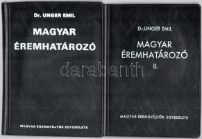 Dr. Unger Emil: Magyar éremhatározó I. kötet. Budapest, MÉE, 1974. Második, átdolgozott kiadás + Dr. Unger Emil: Magyar éremhatározó II. kötet. Budapest, MÉE, 1976. Második, átdolgozott kiadás + Dr. Unger Emil: Magyar éremhatározó III. kötet. Budapest, MÉE, 1976. Második, átdolgozott kiadás + Dr. Unger Emil: Magyar éremhatározó - pótfüzet. Budapest, MÉE, 1985. Mind a négy kötet használt állapotban.