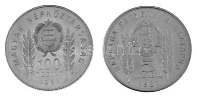 1981. 100Ft Cu-Ni-Zn + Bulgária 5L Cu-Ni-Zn "Bulgária 1300 éves" magyar-bolgár közös kiadá...