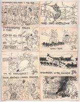 RUDOLF KRISTEN - 92 db különböző első világháborús osztrák-magyar katonai humoros karikatúra képesla...