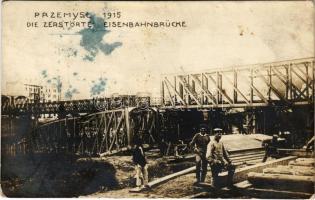 1915 Przemysl, Die Zerstörte Eisenbahnbrücke / WWI military, destroyed railway bridge. photo (fa)