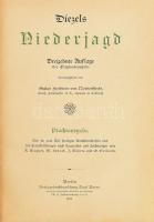 Diezel,[Karl Emil]: Diezels Niederjagd. Dreizehnte Auflage hrsg. von Gustav Freiherrn von Nordenflycht. Prachtausgabe. Mit 38, zum Teil fargbigen Kunstdrucktafeln und 296 Tertaabbildungen nach Aquarellen und Zeichnungen von R. Wagner, W. Arnold, J. Gehrts, und. O. Vollrath. Berlin, 1922, Paul Parey, XIV+2+750+2 p.+ 37 (színes és fekete-fehér képtáblák) t. Német nyelven. Gazdag képanyaggal, szövegközti fekete-fehér képekkel és egészoldalas színes és fekete-fehér képtáblákkal illusztrált. Kiadói aranyozott, festett, illusztrált egészvászon-kötés, kopott borítóval, javított gerinccel, egy tábla hiánnyal, néhány ceruzás bejegyzéssel.