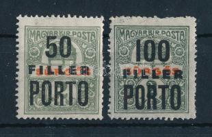 1918 Portó 50f/2f és 100f/2f magán felülnyomás Sürgős bélyegeken / Private postage due overprint on 2 express stamps