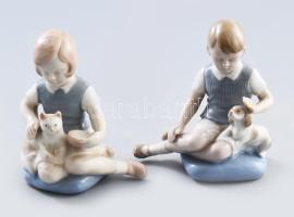 2 db Grafenthal porcelán figura. kutyás fiú, macskás lány. Máz alatti kézi festés, jelzett, hibátlan 10 cm