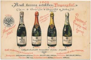 Pozsony, Pressburg, Bratislava; Hubert J. E. pezsgő reklámja. Hátoldalon a Gentry-Club különlegességi jegye / champagne advertisement, litho (non PC) (fl)
