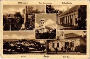 Becske, Hősök szobra, Római katolikus templom, Balázs kastély, látkép, Buth üzlete (kis szakadás / small tear)