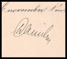 1896 Hegedüs Sándor (1847-1906) kereskedelemügyi miniszter autográf aláírása vasutasnak szóló kineve...